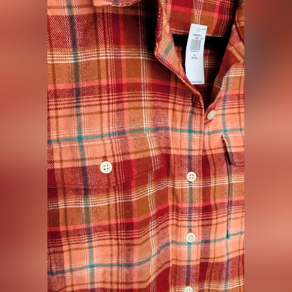 2 /$15 New Old Navy Plaid Flannel Boyfriend Shirt Sz M Orange Red NWT - Picture 5 of 12